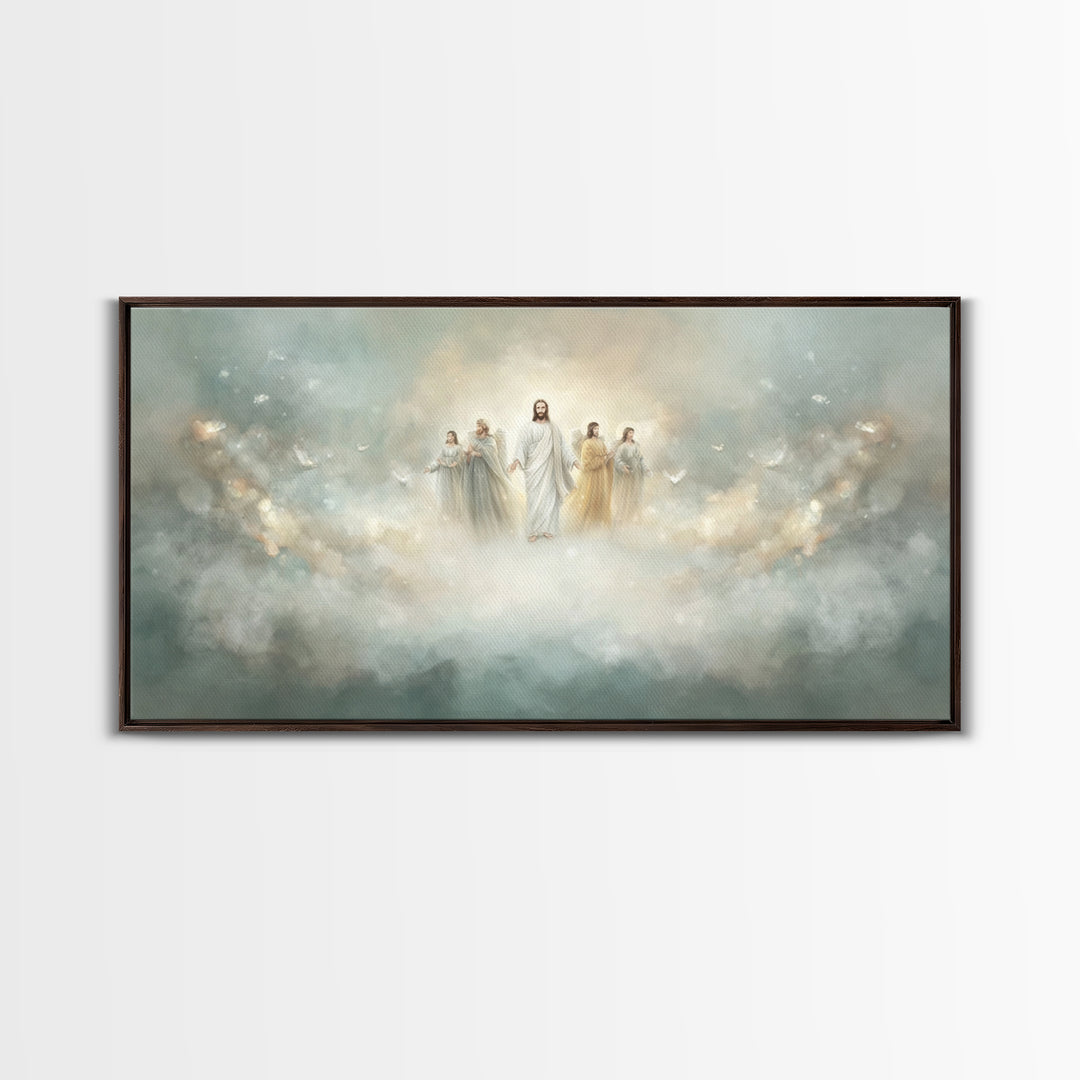 Clouds Of Glory, Framed Canvas Print, Christian Art Canvas, Jesus Painting, Christian Wall Art, Christian Christmas Decor, Modern Christian