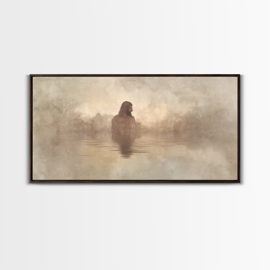Solitude In Mist – Framed Canvas Print – Christian Art Print – Minimalist Christian Art – Jesus Painting – Christian Wall Art – Modern Chri