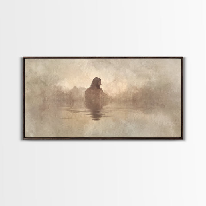 Solitude In Mist – Framed Canvas Print – Christian Art Print – Minimalist Christian Art – Jesus Painting – Christian Wall Art – Modern Chri
