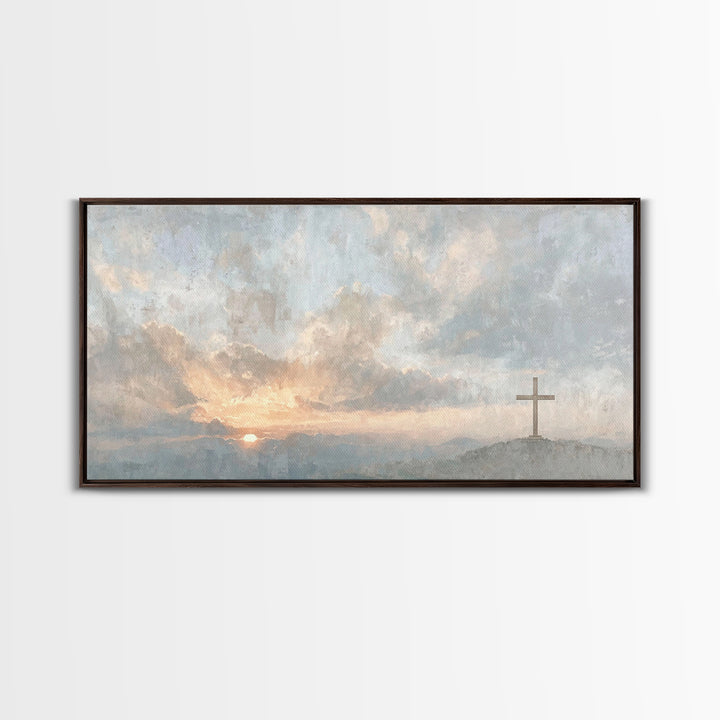 Cross At Dawn – Framed Canvas Print – Christian Wall Art – Christian Art Canvas – Christian Christmas Art – Subtle Christian Art – Christia