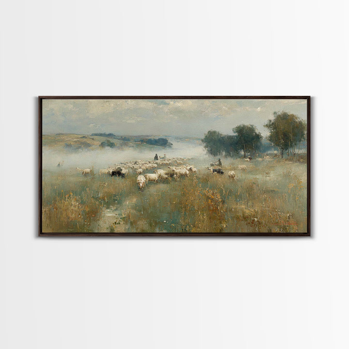 Pastoral Morning Peace - Framed Canvas Print - Christian Paintings - Christian Wall Art - Christmas Art Prints - Subtle Christian Art