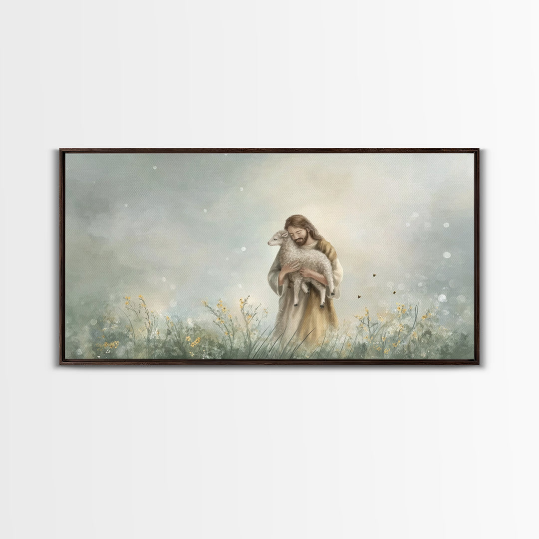 Gentle Shepherd Peace - Framed Canvas Print - Christian Art Print - Modern Christian Art - Jesus Painting - Subtle Christian Art
