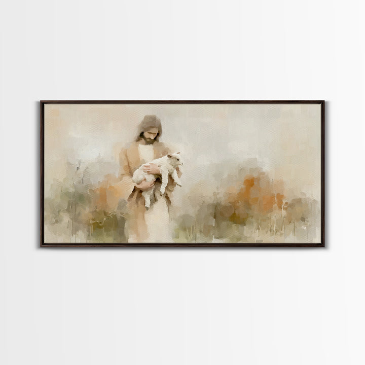 Pastoral Mercy Light - Framed Canvas Print - Christian Wall Art - Large Christian Painting - Jesus Canvas Art - Christian Decor