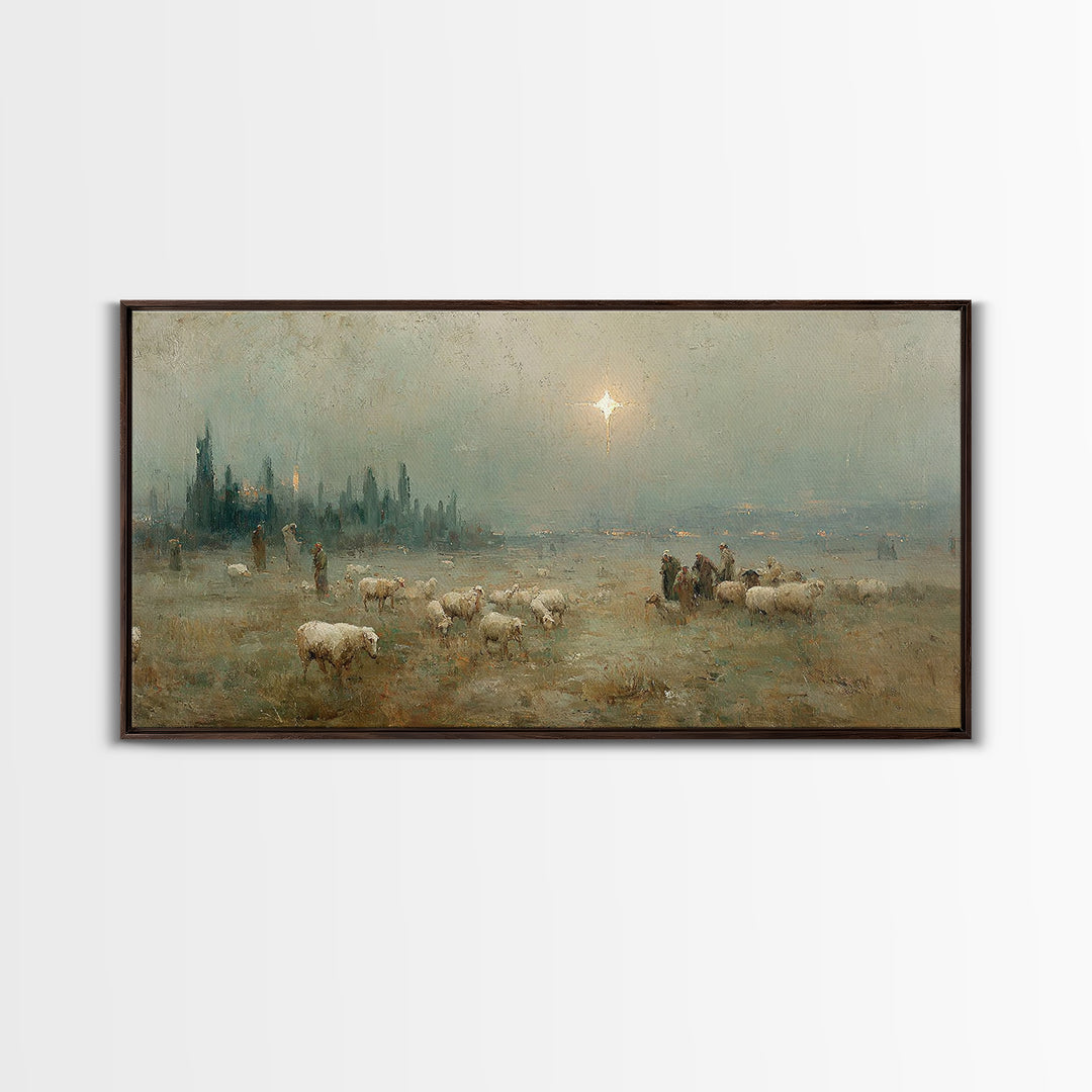 Shepherds’ Vigil – Framed Canvas Print – Christian Art – Christmas Canvas Wall Art – Christian Wall Art – Vintage Christmas Art – Christmas