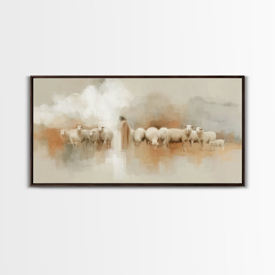 Gentle Shepherd Watch - Framed Canvas Print - Christian Art Work - Christian Art Canvas - Christmas Art Framed - Christian Decorations