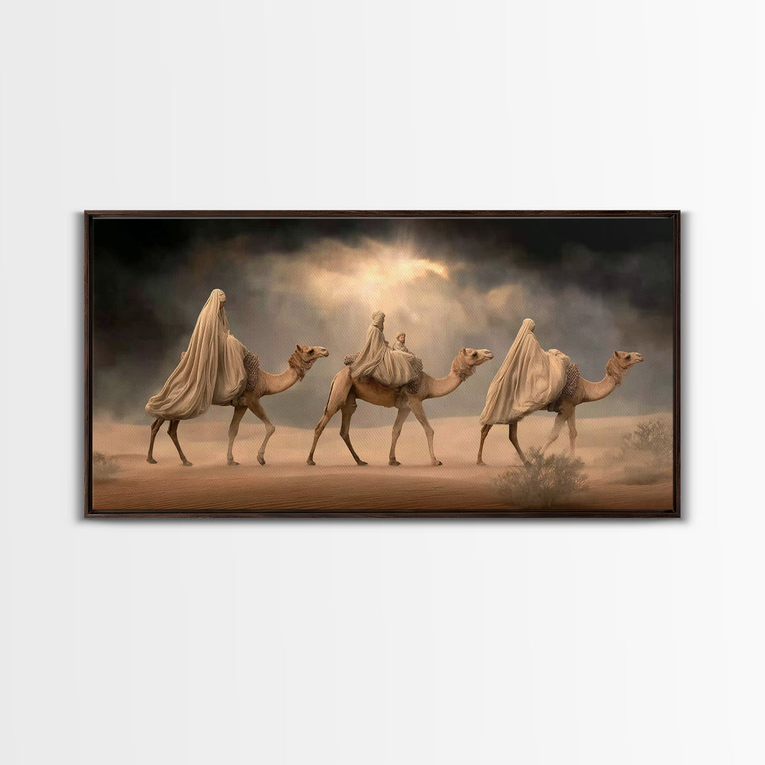 Camel Procession, Framed Canvas Print, Christian Art Canvas, Christian Wall Art, Christmas Art, Christian Christmas Decor, Jesus Painting