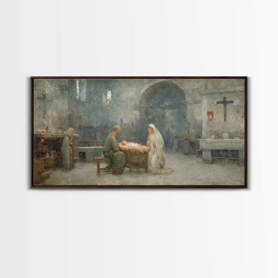 Holy Nativity Peace | Framed Canvas Print | Christian Christmas Art | Christian Art Canvas | Christian Wall Art | Birth Of Jesus Painting |