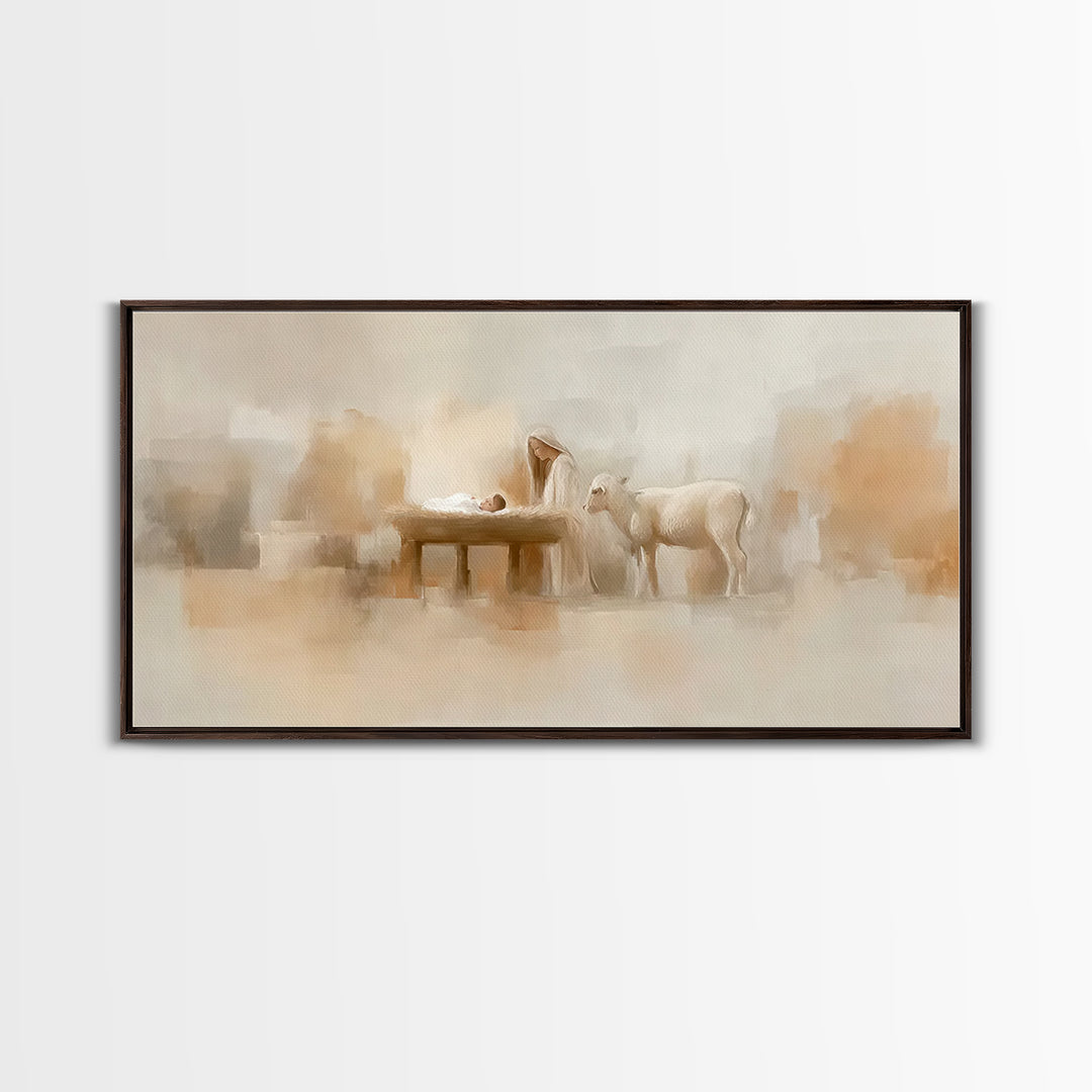 Gentle Manger Grace | Framed Canvas Print | Christian Art Canvas | Christian Wall Art | Birth Of Jesus Painting | Christmas Art | Christian