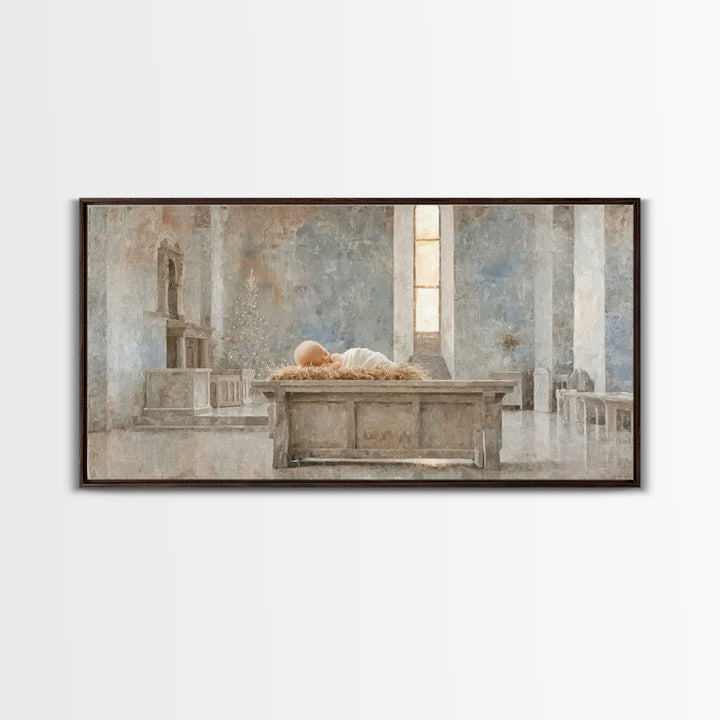 Sanctuary Manger Stillness | Framed Canvas Print | Christian Wall Art | Christian Art Canvas | Christian Christmas Art | Christmas Wall Art