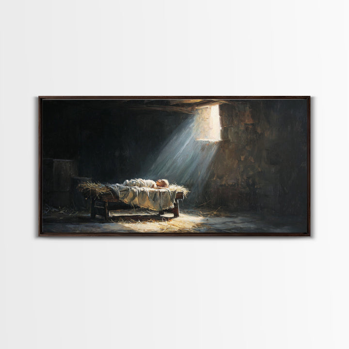 Manger Light Dawn | Framed Canvas Print | Christian Christmas Art | Christian Art Canvas | Christian Wall Art | Birth Of Jesus Painting | C