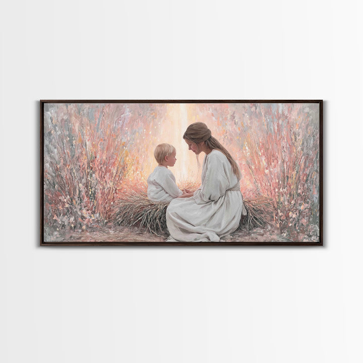 Mother’s Devotion | Framed Canvas Print | Christian Art Canvas | Christian Wall Art | Christian Christmas Art | Jesus Painting | Christian