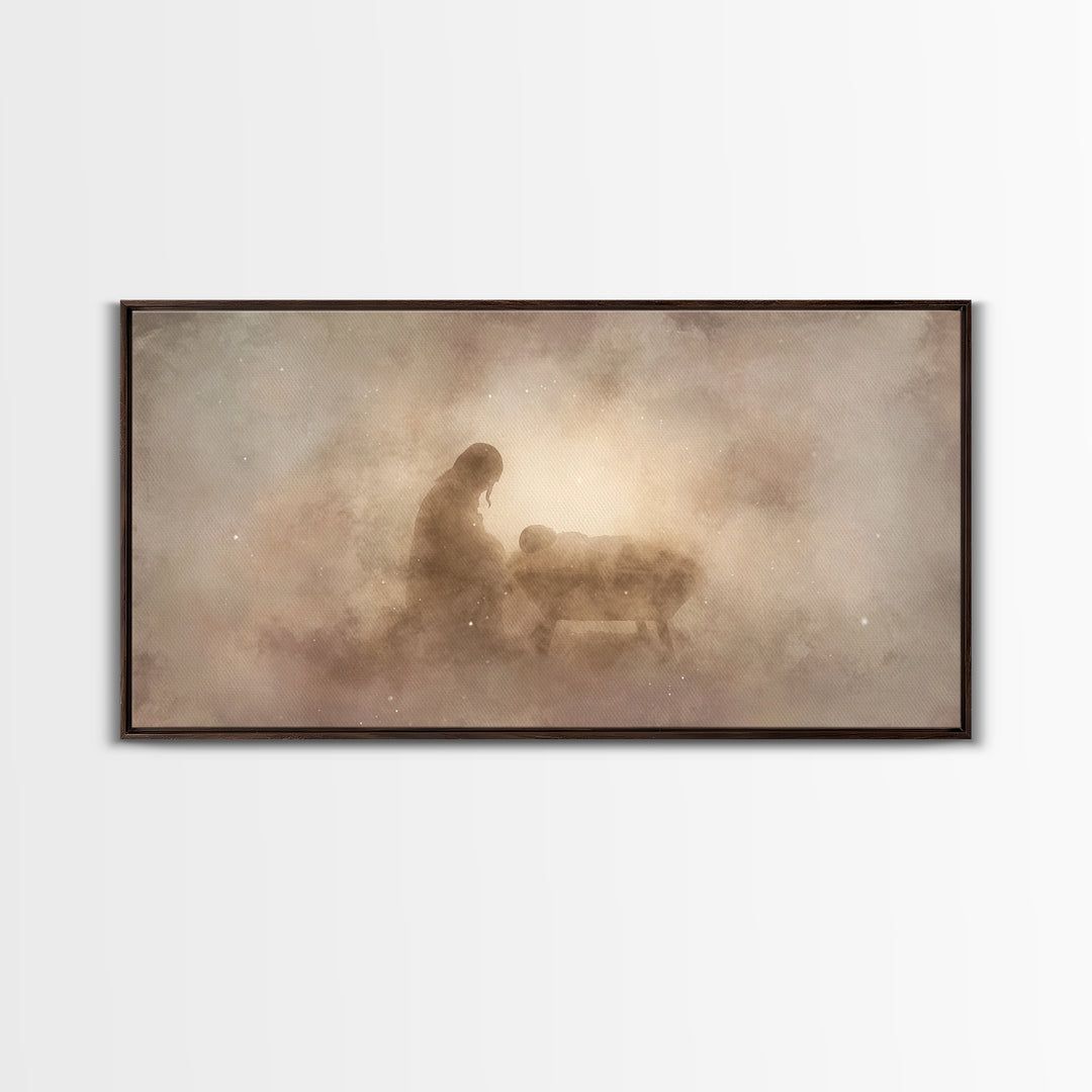Holy Night Glow – Framed Canvas Print – Christian Wall Art – Jesus Christmas Art – Christian Art Canvas – Christmas Wall Art – Christian De