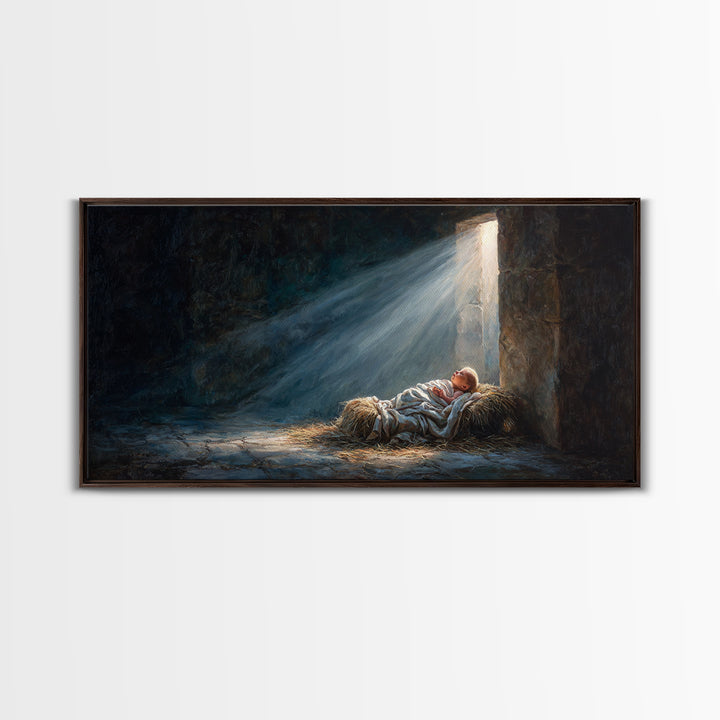 Manger Light Peace – Framed Canvas Print – Christian Art Canvas – Christmas Wall Art – Jesus Painting – Christian Christmas Art – Christian