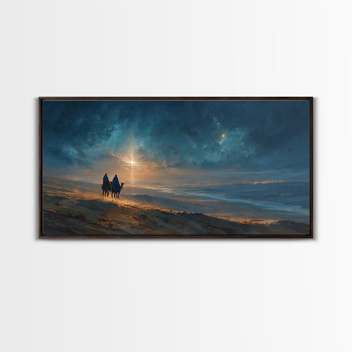 Road To The Star – Framed Canvas Print – Christian Wall Art – Christian Art Print – Christmas Art Work – Christian Christmas Decor – Jesus