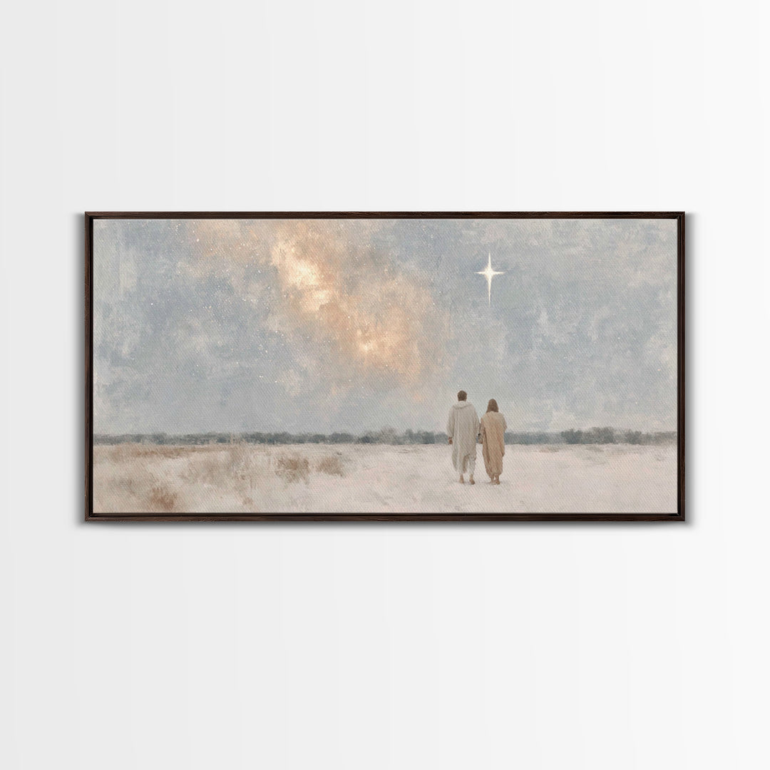 Walking By Starlight – Framed Canvas Print – Christian Wall Art – Minimalist Christian Art – Christian Art Print – Christian Christmas Art