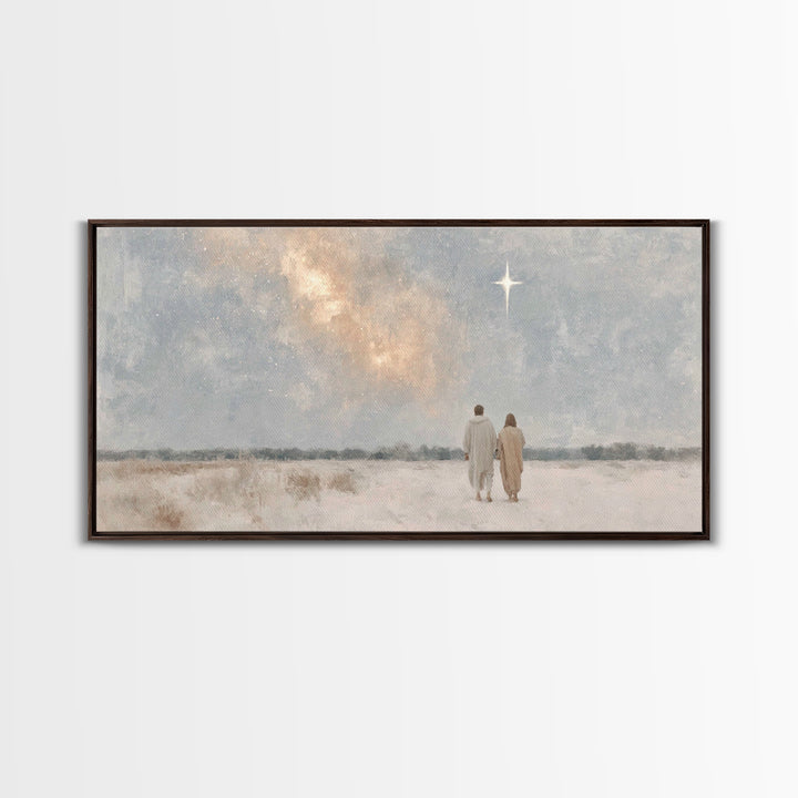 Walking By Starlight – Framed Canvas Print – Christian Wall Art – Minimalist Christian Art – Christian Art Print – Christian Christmas Art