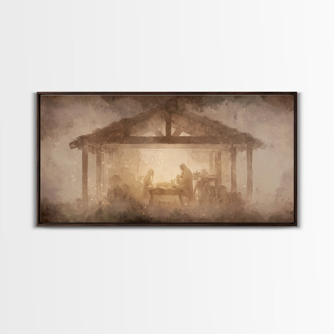 Nativity Glow – Framed Canvas Print – Christian Wall Art – Christmas Canvas Wall Art – Christian Art Print – Vintage Christmas Art – Christ