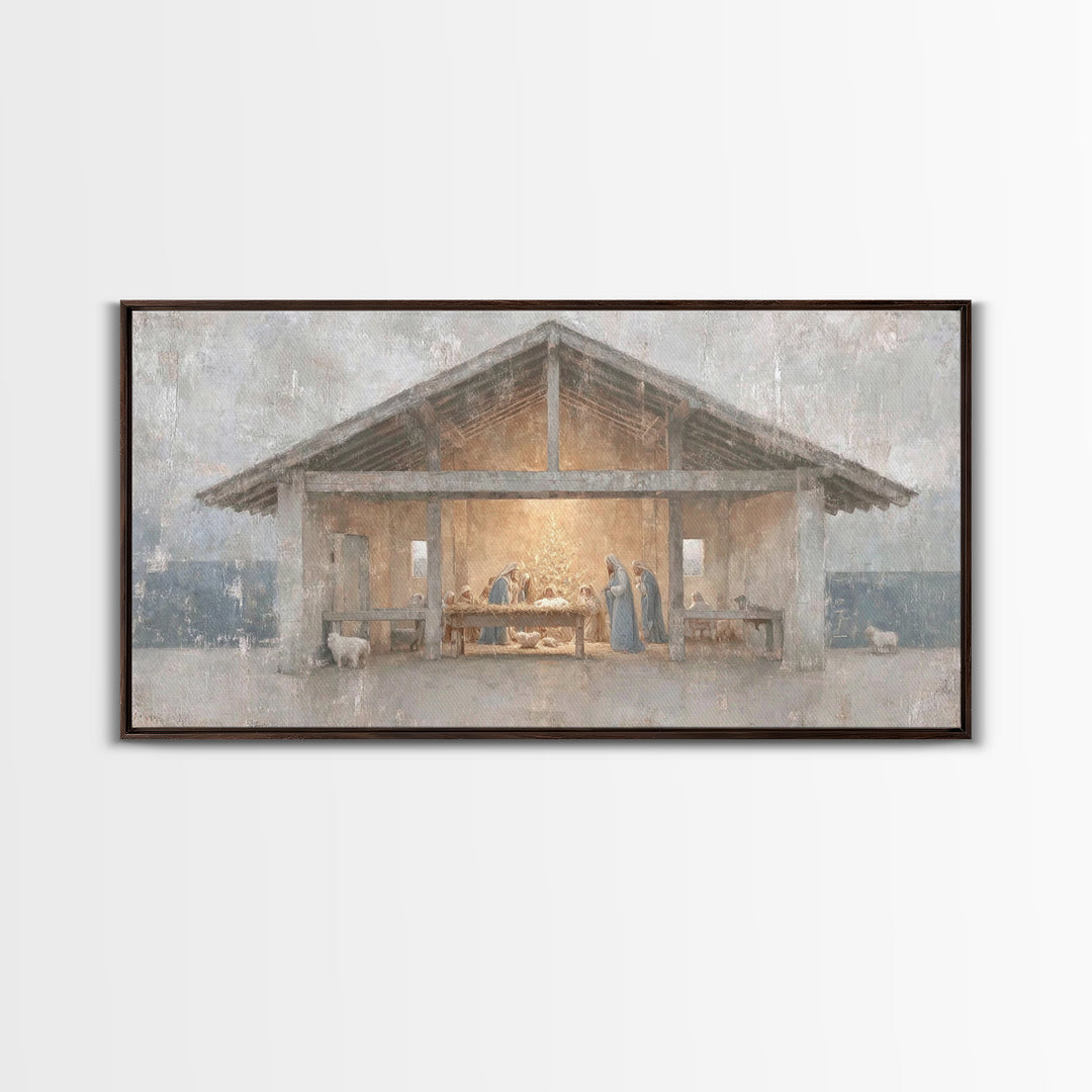 Silent Adoration – Framed Canvas Print – Christian Art Print – Christian Wall Art – Jesus Christmas Art – Christmas Art Work – Framed Chris