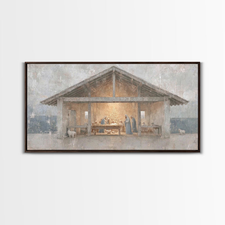 Silent Adoration – Framed Canvas Print – Christian Art Print – Christian Wall Art – Jesus Christmas Art – Christmas Art Work – Framed Chris