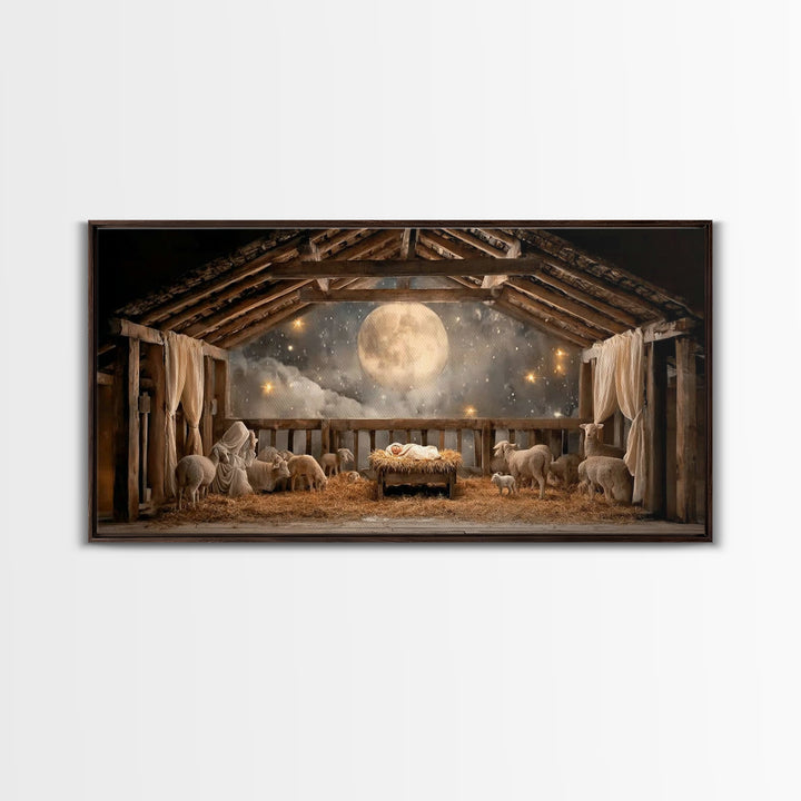 Sacred Night Peace – Framed Canvas Print – Christmas Wall Art – Christian Art Canvas – Jesus Painting – Christian Christmas Art – Christian