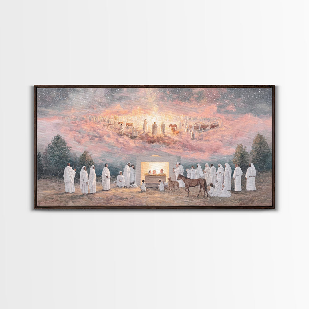 Celestial Birth Grace, Framed Canvas Print, Christian Wall Art, Jesus Painting, Christmas Art, Christian Christmas Art, Christian Decor
