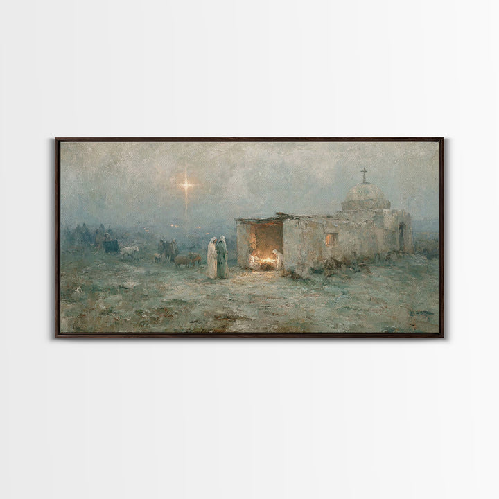 Sacred Night Refuge – Framed Canvas Print – Christian Art Canvas – Jesus Painting – Christmas Art – Christian Christmas – Christian Decor