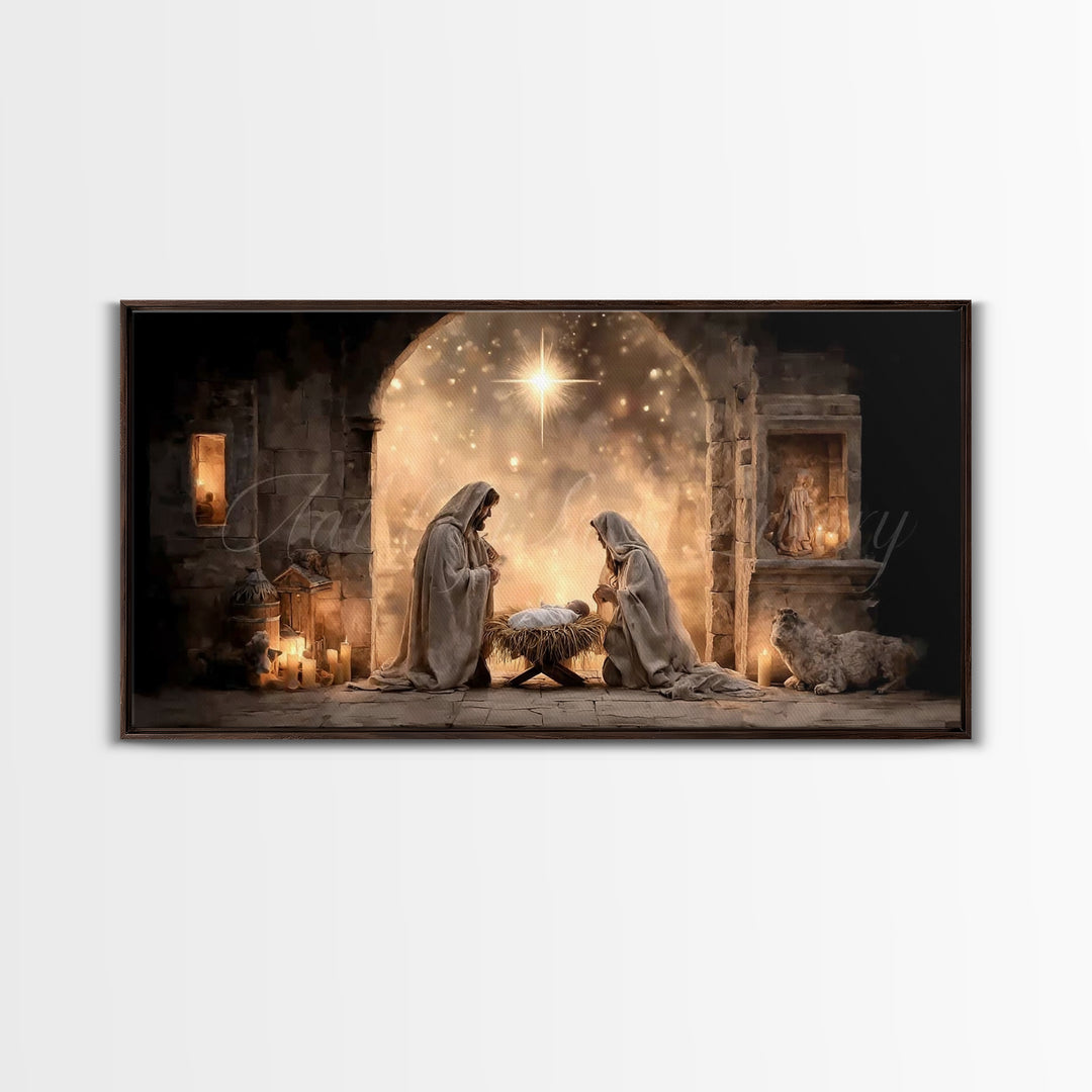 Radiant Manger Hope – Framed Canvas Print – Christian Christmas Art – Christian Art Canvas – Jesus Painting – Framed Christmas Art – Christ