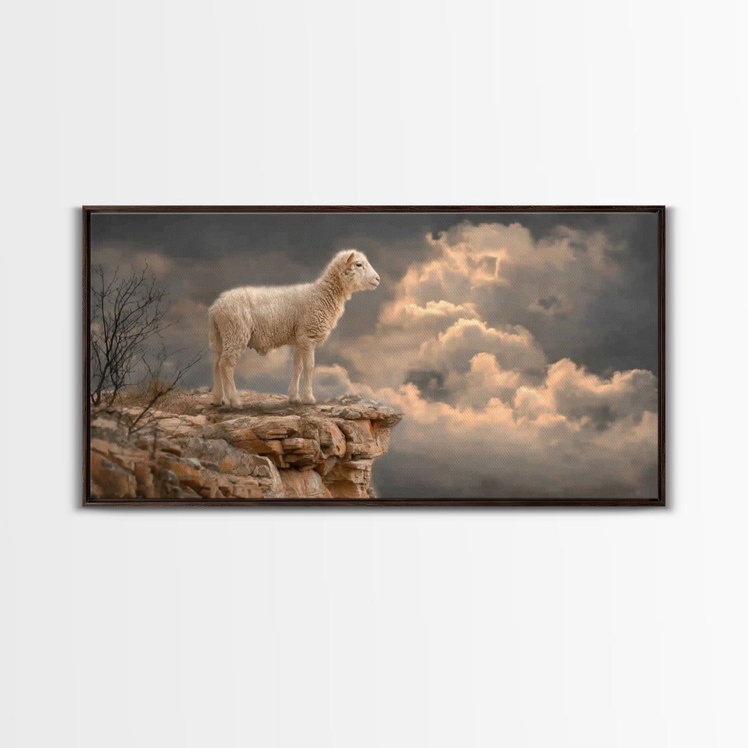 The Lone Shepherd | Framed Canvas Print | Christian Art Painting | Christian Wall Art | Christian Art Print | Moody Christian Art | Pastora