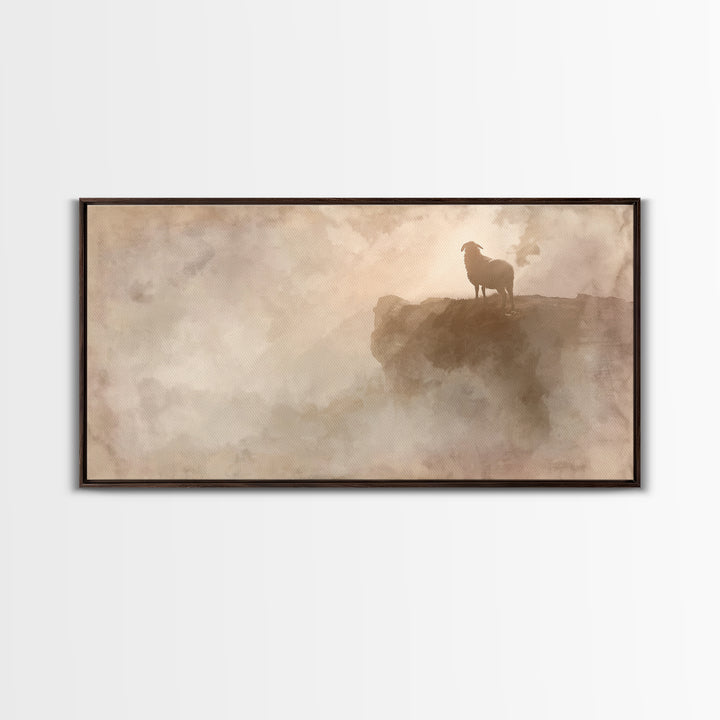 Cliffside Lamb Watch, Framed Canvas Print, Christian Art Canvas, Christian Wall Art, Subtle Christian Art, Christian Gift Ideas, Pastoral S