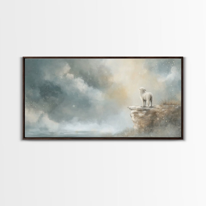 Shepherd Mist Dawn - Framed Canvas Print - Christian Art Prints - Christian Decor - Christian Christmas Art - Subtle Christian Art - Christ