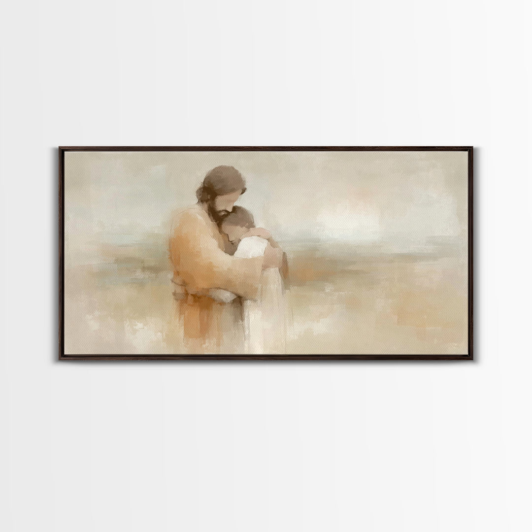Graceful Embrace - Framed Canvas Print - Jesus Painting - Christian Wall Art - Christian Art Canvas - Christian Decor - Christian Christmas
