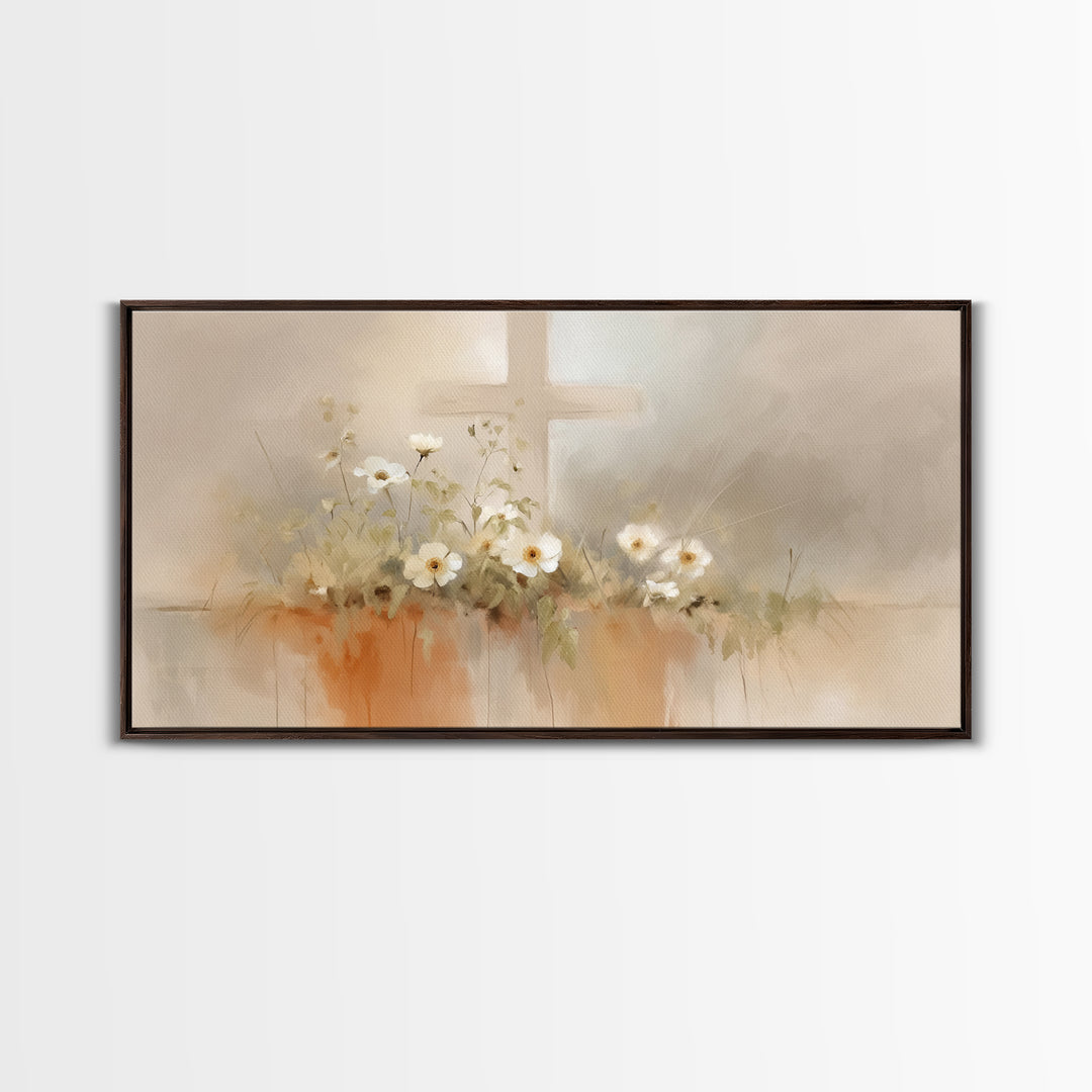 Peaceful Cross Light – Framed Canvas Print – Christian Wall Art – Minimalist Christian Art – Christian Art Print – Subtle Christian Paintin