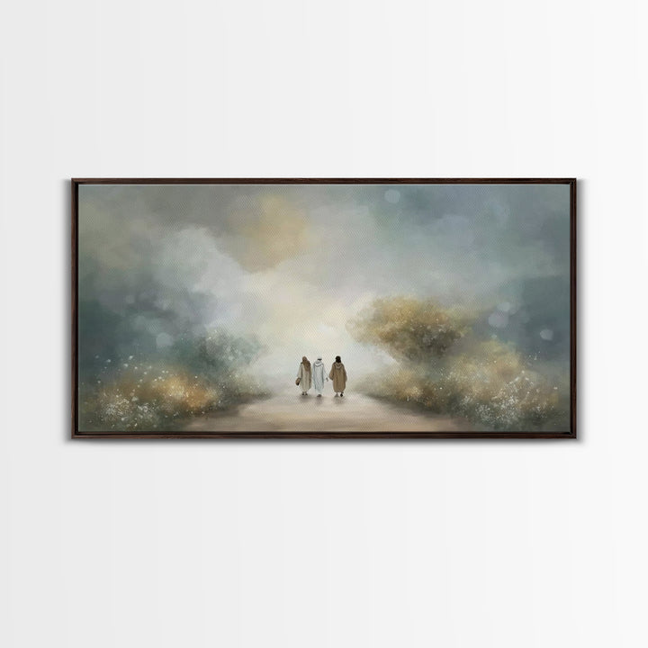 Emmaus Path Glow, Framed Canvas Print, Christian Art Canvas, Jesus Painting, Christian Wall Art, Christian Decor, Christian Gift