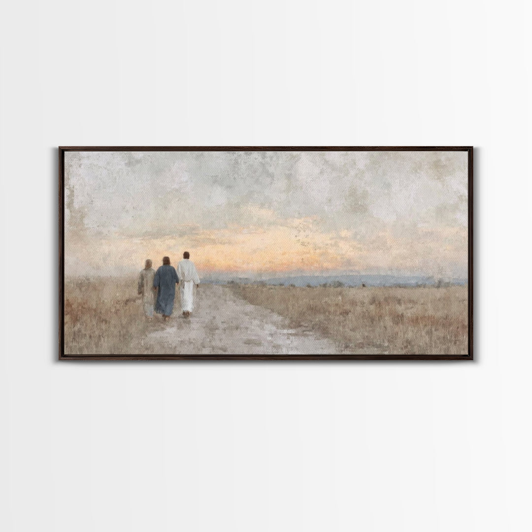 Soft Horizon Walk, Framed Canvas Print, Christian Wall Art, Christian Art Print, Jesus Painting, Christian Canvas Art, Christian Gift