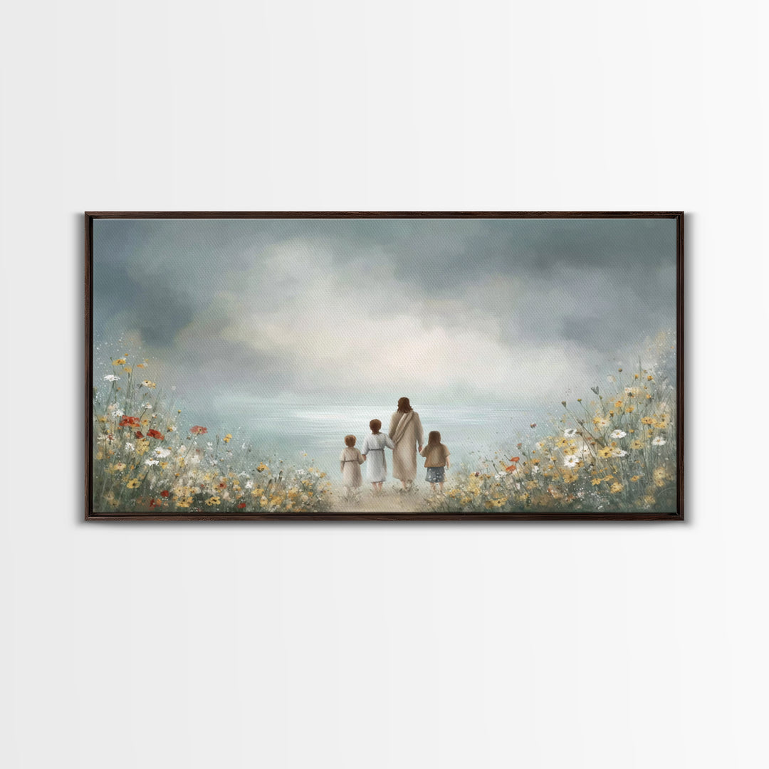 Heaven’s Meadow – Framed Canvas Print – Christian Art Canvas – Christian Wall Art – Jesus Painting – Christian Christmas Decor – Christian