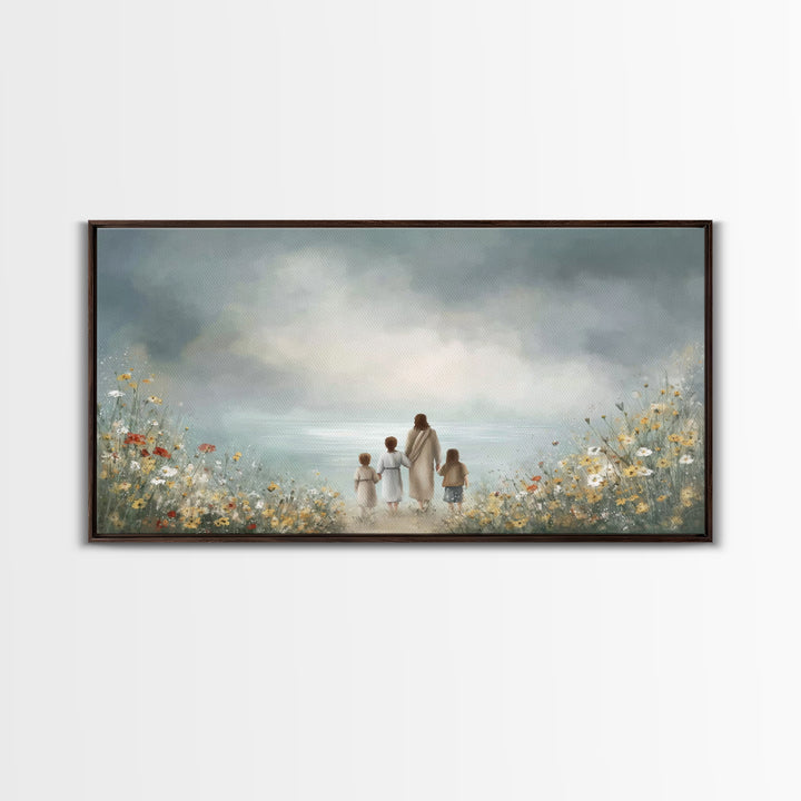Heaven’s Meadow – Framed Canvas Print – Christian Art Canvas – Christian Wall Art – Jesus Painting – Christian Christmas Decor – Christian