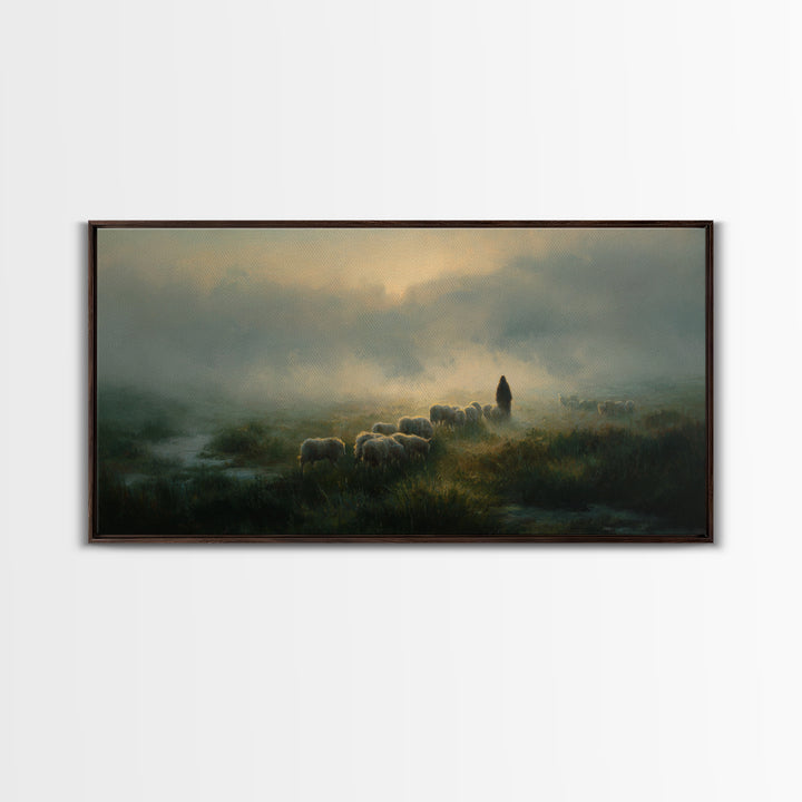 Quiet Pastures – Framed Canvas Print – Christian Wall Art – Jesus Painting – Christian Christmas Art – Christian Art Canvas – Christmas Wal
