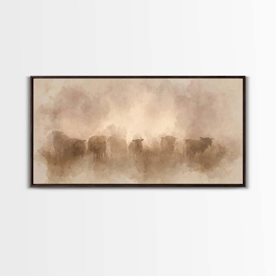 Dawnwatch Sheep – Framed Canvas Print – Christian Art Canvas – Christian Wall Art – Christian Christmas Art – Christian Decor – Moody Chris