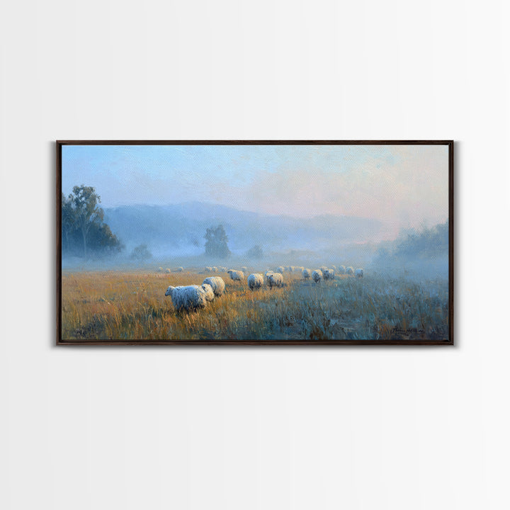 Misty Pastures – Framed Canvas Print – Christian Art – Christian Wall Art – Christian Art Canvas – Christian Art Painting – Large Christian