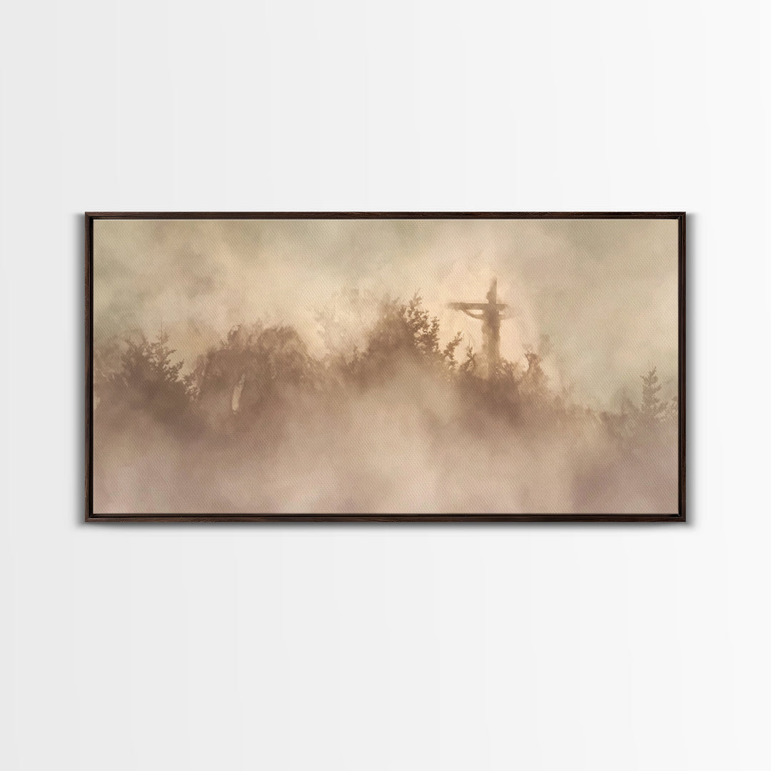 Cross In Mist – Framed Canvas Print – Christian Wall Art – Christian Art Canvas – Christian Art – Moody Christian Art – Christian Christmas