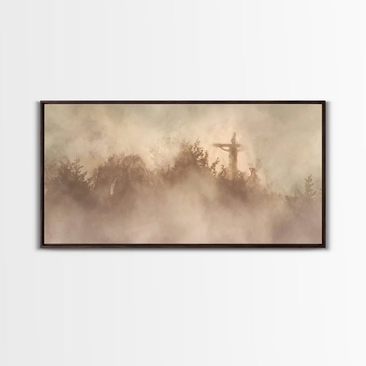 Cross In Mist – Framed Canvas Print – Christian Wall Art – Christian Art Canvas – Christian Art – Moody Christian Art – Christian Christmas