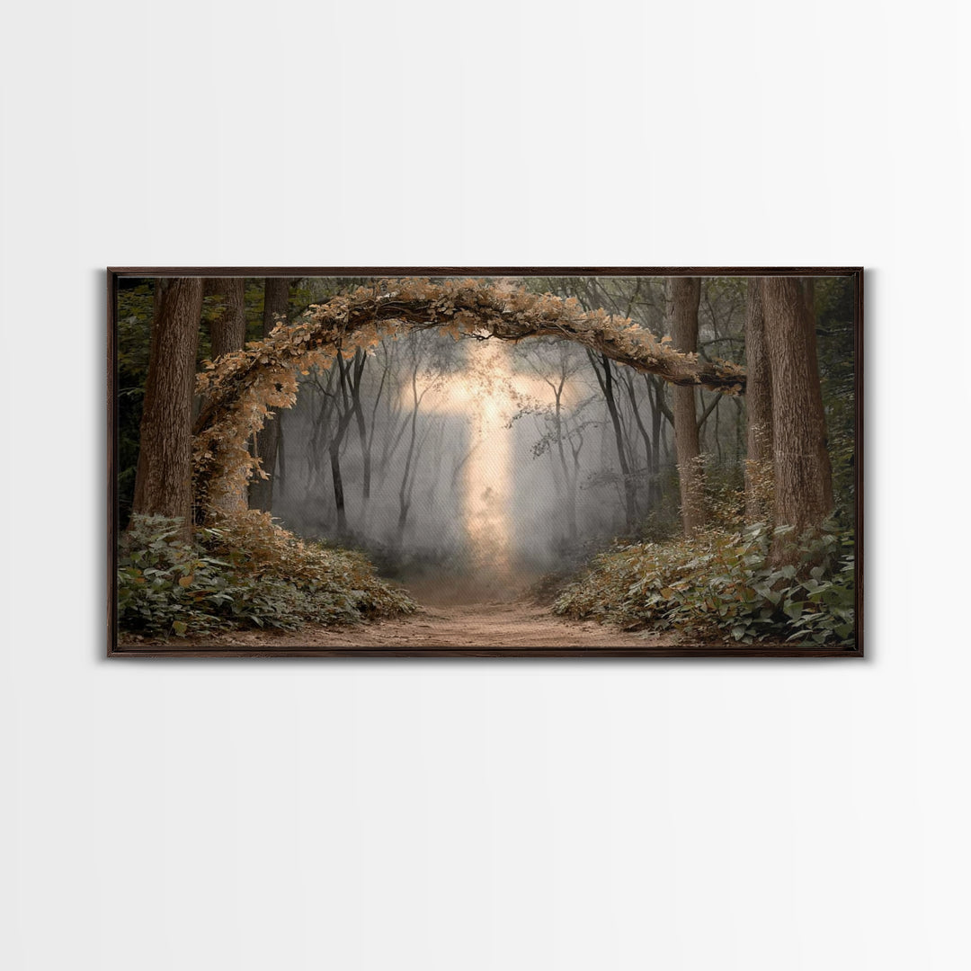 Forest Cross Glow – Framed Canvas Print – Christian Art Canvas – Christian Art – Christian Wall Art – Christian Decor – Christian Gift Idea