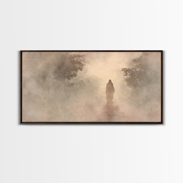 Misty Faith Walk – Framed Canvas Print – Christian Art Canvas – Jesus Painting – Christian Wall Art – Christian Gift Ideas – Christmas Art