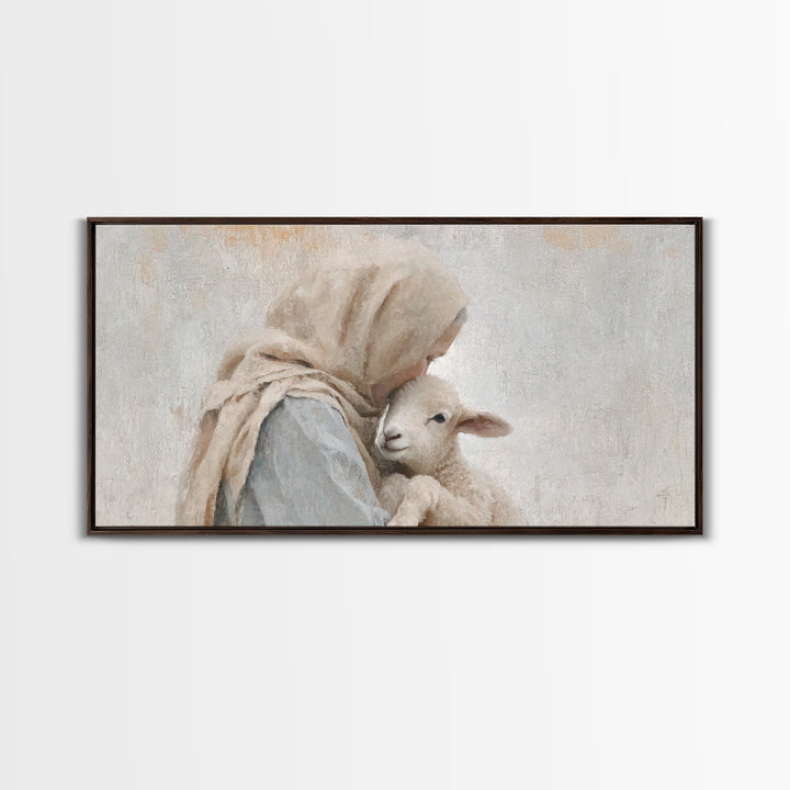 Tender Shepherd Love, Framed Canvas Print, Christian Art Canvas, Christian Wall Art, Jesus Painting, Christian Christmas Art, Christian Dec