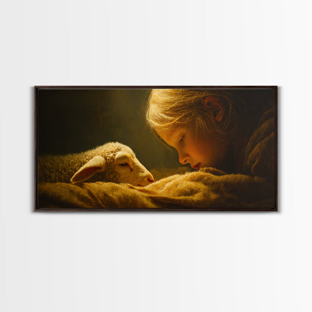 Little Lamb Blessing | Framed Canvas Print | Christian Wall Art | Christian Art Canvas | Christian Christmas Art | Jesus Painting | Christi