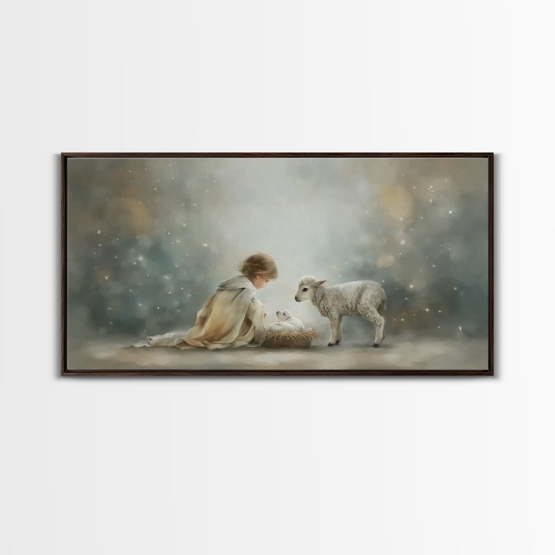 Starry Manger Peace – Framed Canvas Print – Christian Art Canvas – Christian Wall Art – Jesus Painting – Christian Christmas Art – Christia