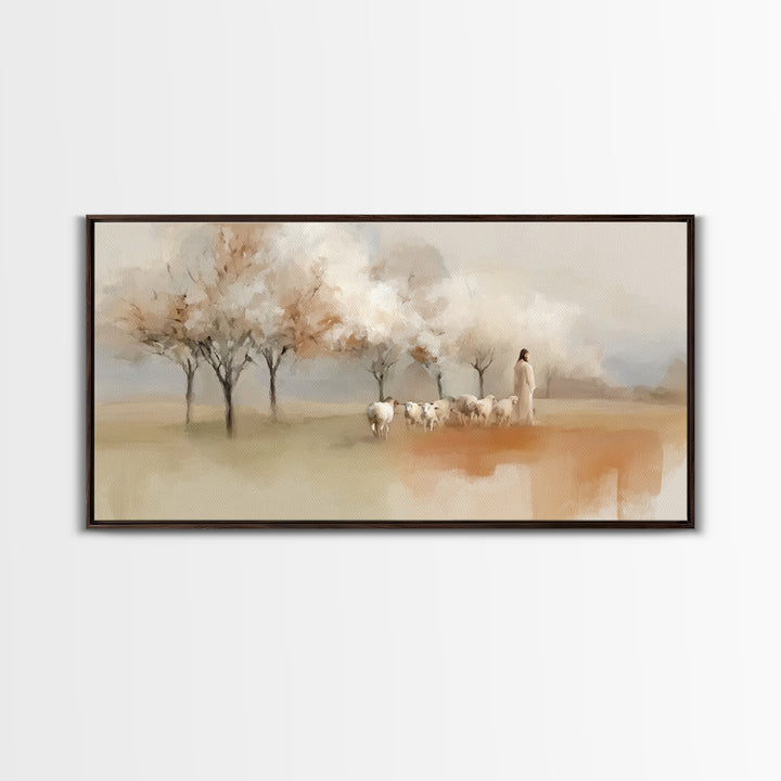 Springtime Shepherd – Framed Canvas Print – Christian Wall Art – Christian Art Canvas – Jesus Painting – Christian Decorations – Christian