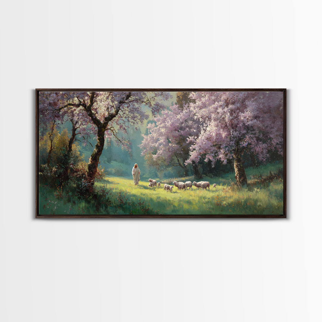 Sacred Pasture – Framed Canvas Print – Christian Wall Art – Christian Art Canvas – Jesus Painting – Christian Christmas Art – Christian Dec