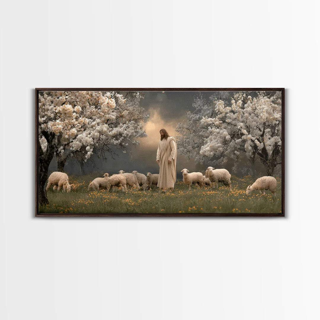 Shepherds Of Light – Framed Canvas Print – Christian Wall Art – Jesus Painting – Christian Art Canvas – Pastoral Scenery – Christian Christ
