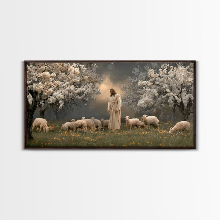 Shepherds Of Light – Framed Canvas Print – Christian Wall Art – Jesus Painting – Christian Art Canvas – Pastoral Scenery – Christian Christ
